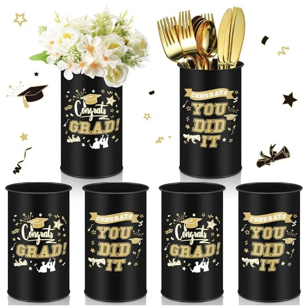 Set of 6 Black Plastic 16oz Tumblers “Congrats Grad” – Graduation Cups